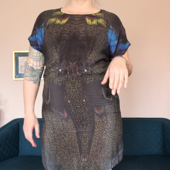 Butterfly Print Silk Top/Dress Vintage - Picture 1 of 11